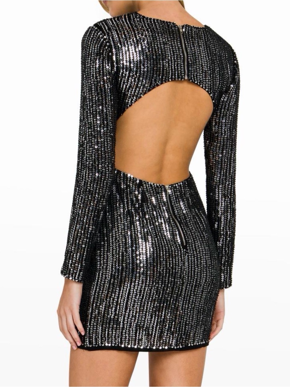 Endless Rose Black Sequin Open Back Long Sleeve Mini Dress - Small